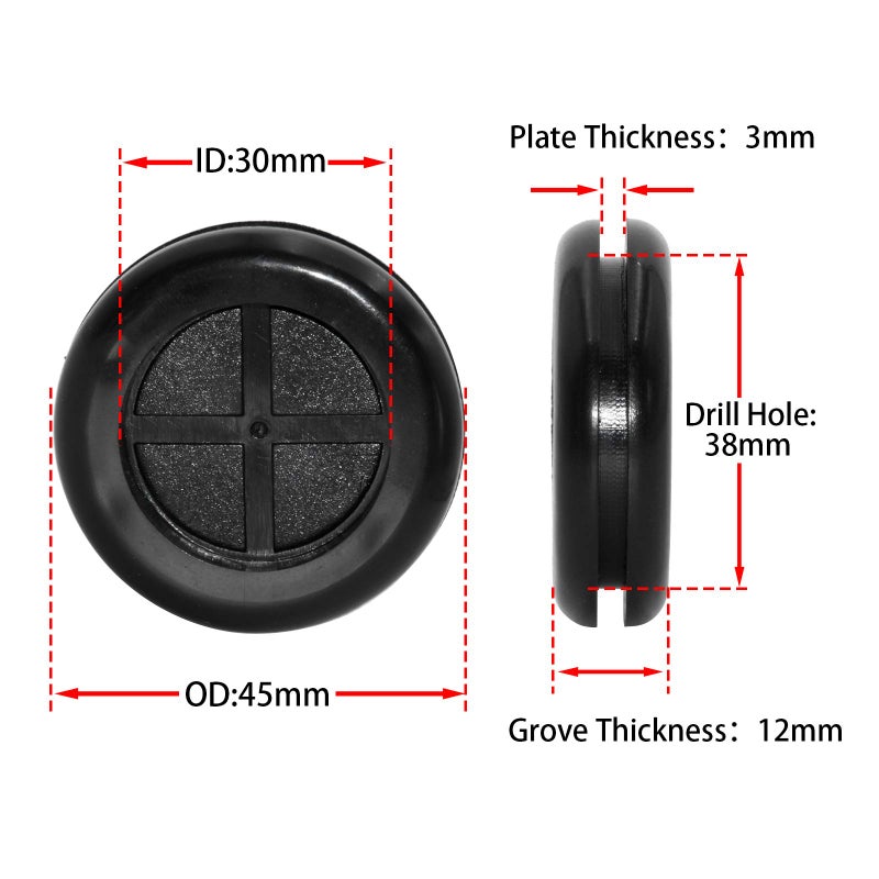 Flyshop Black 38mm 1-1/2" Rubber Grommet, 30mm 1-3/16" ID, Hole Grommets Synthetic Rubber Wire Protection Firewall Hole Plug, Round, Double-Sided, 4-Pack - Image 2